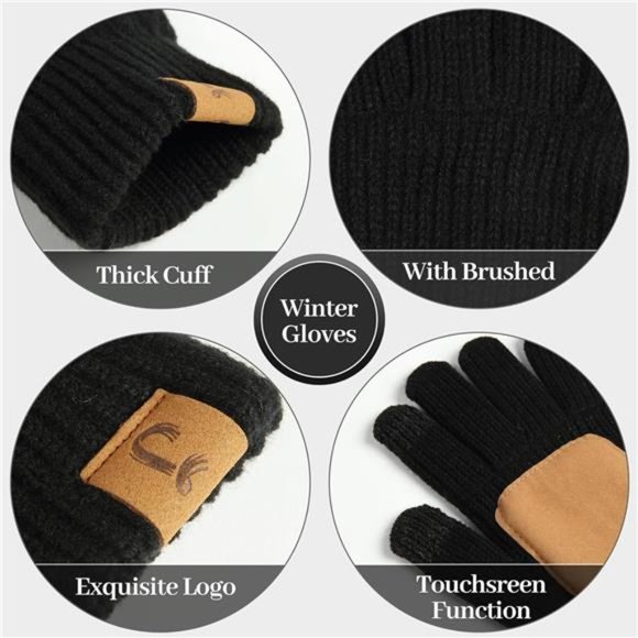 Winter Beanie Hat Scarf Glove Set with Pom Pom Neck Warmer Scarves for Women main image 4